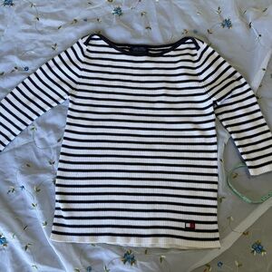 Tommy Hilfiger Black & White Striped Boatneck Top